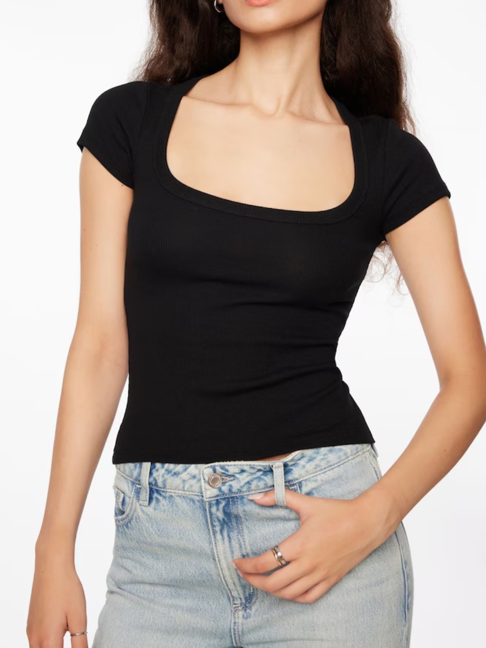 Dynamite Black Fitted Scoop Neck Ribbed Tee